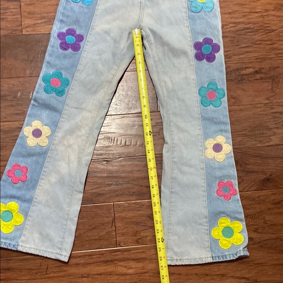 Blue Flare Jeans with Colorful Floral Accents - Picture 7 of 8